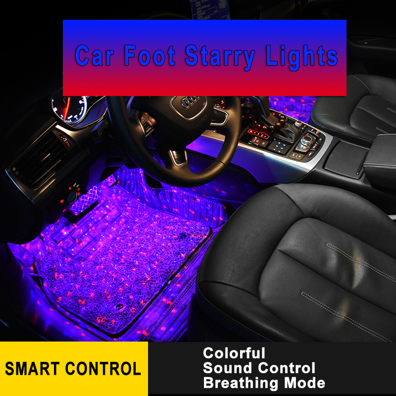 5V 3.2W One for four-color LED Car USB Colorful Decorative Lights full of Stars Music DJ Voice Control